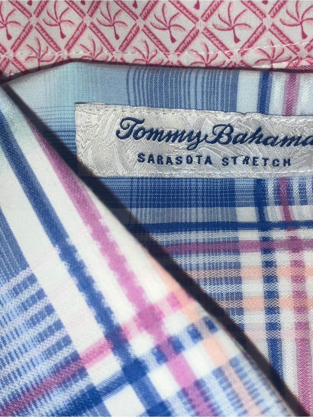 Tommy Bahama XL men’s dress shirt , pink blue plaid , nwot